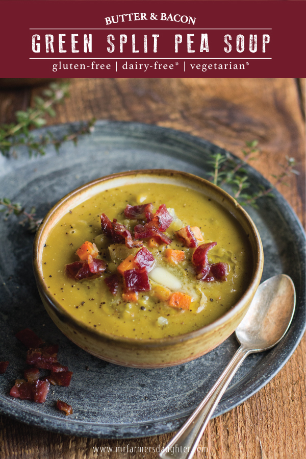 Vegetarian Split Pea Soup with Potatoes, Lemon, & Dill - Bowl of