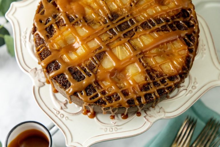cake, pear, gingerbread, caramel, fall, cinnamon, ginger, dessert, gluten-free, baked